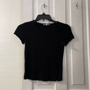 Black Ribbed Short-Sleeve Women's Top